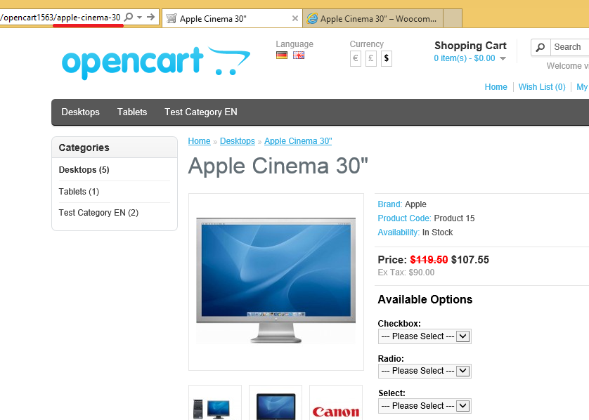 OpenCart product URL before data migration to WooCommerce