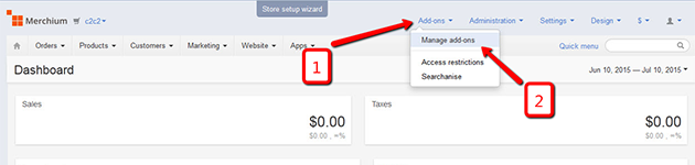 Merchium admin panel - Add-ons