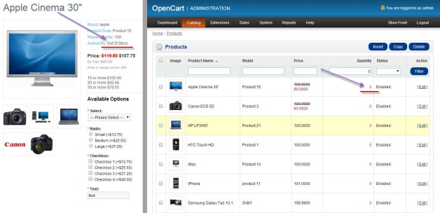 OpenCart product out of stock before data migration