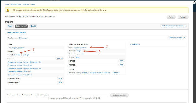 Data export settings for Drupal Commerce