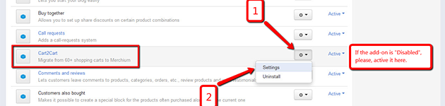 Merchium Cart2Cart add-on settings