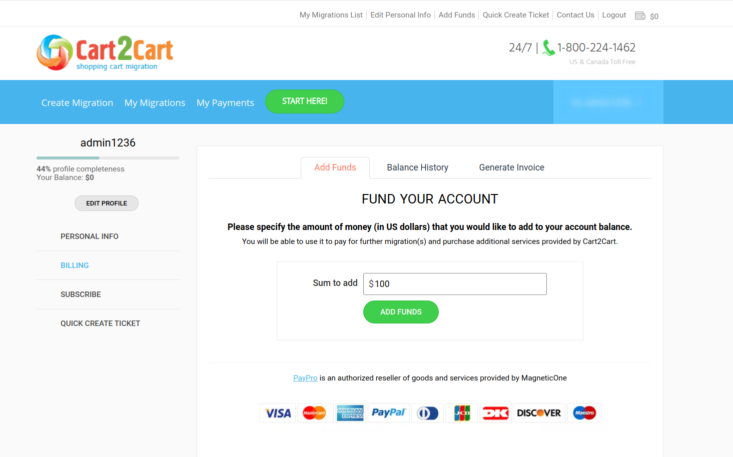 Enter the amount of money to pay for your data migration