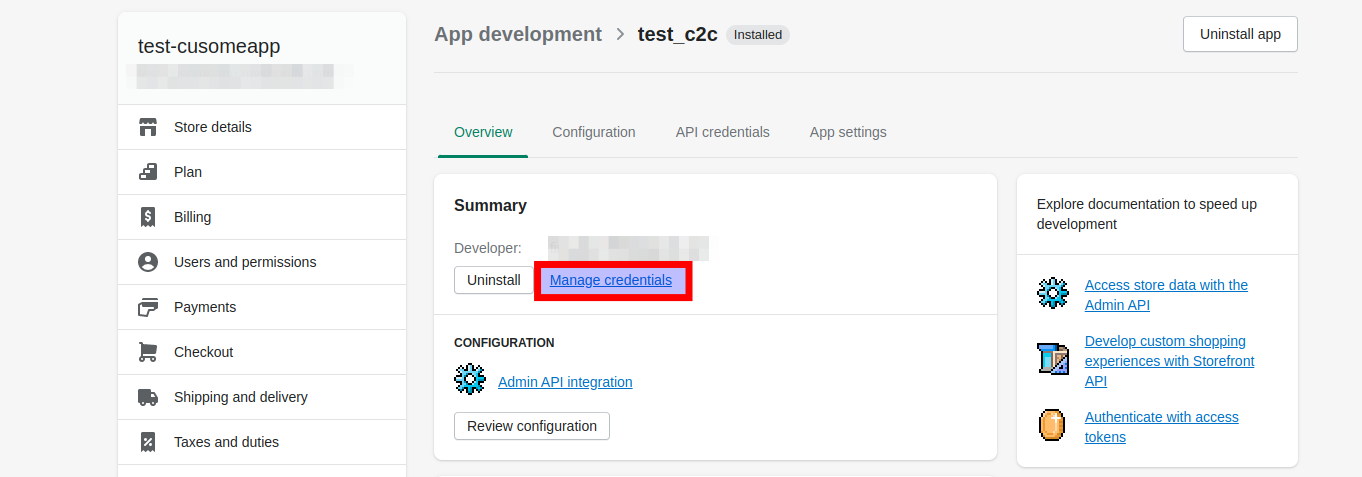 Shopify data migration: Manage credentials for existing app