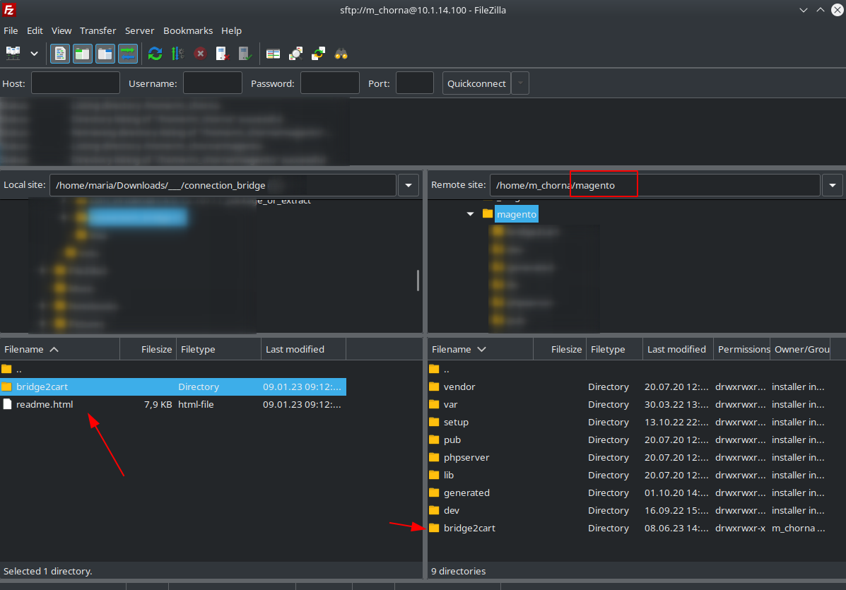 Uploading Connection Bridge files via FTP for data migration