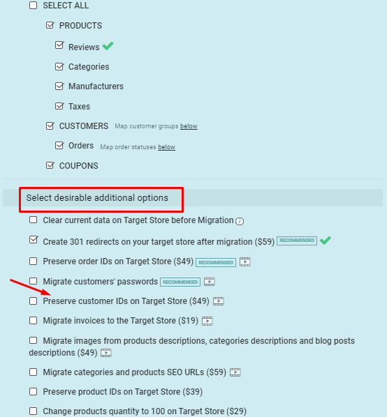 Customer IDs selection during eCommerce data migration with Cart2Cart