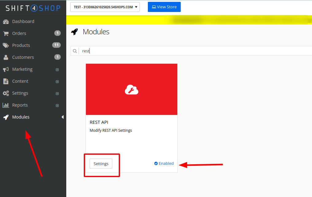 Shift4Shop Admin Panel - Modules Section
