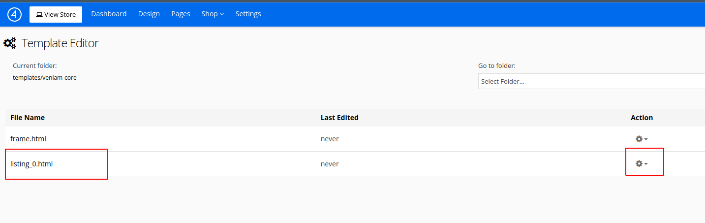 Selecting listing_0.html for editing in Shift4Shop