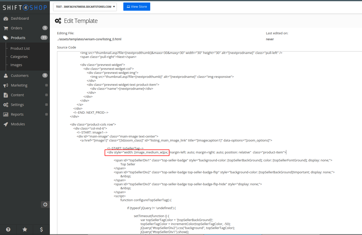 Finding image size in Shift4Shop HTML code