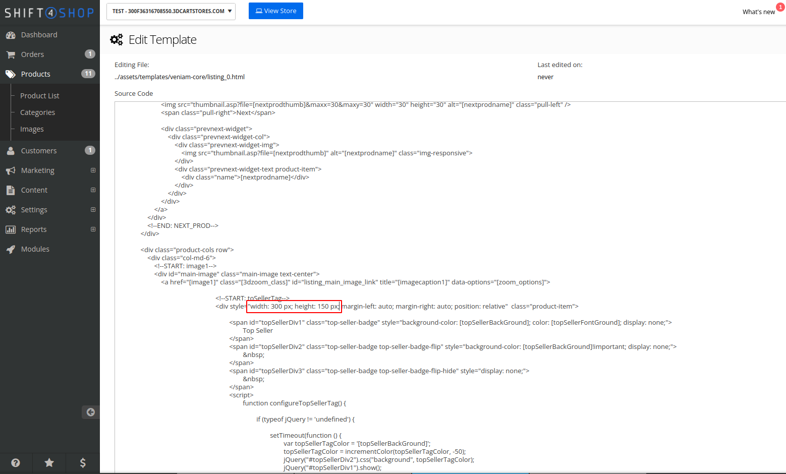 Specifying width and height for image resizing in Shift4Shop