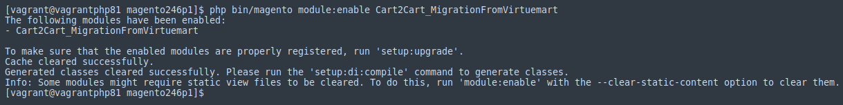 Enabling the VirtueMart to Magento 2 data migration module