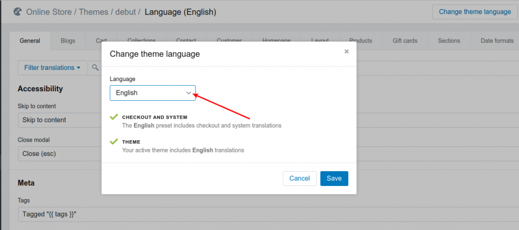 Shopify Language Selection Dropdown Menu