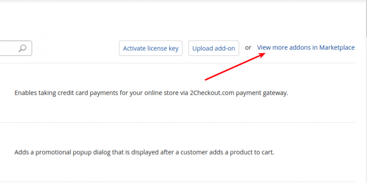 View more addons in Marketplace option