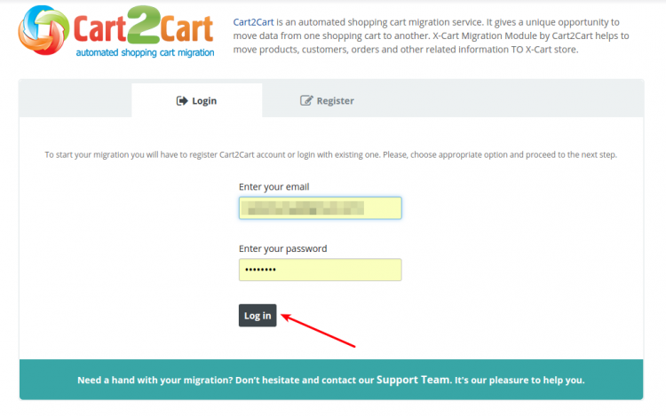 Cart2Cart Login Tab