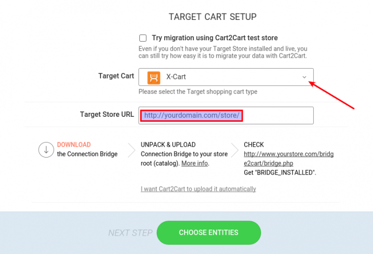 Select X-Cart as Target Cart