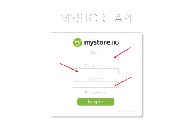 Mystore API Login Page for Cart2Cart Data Migration