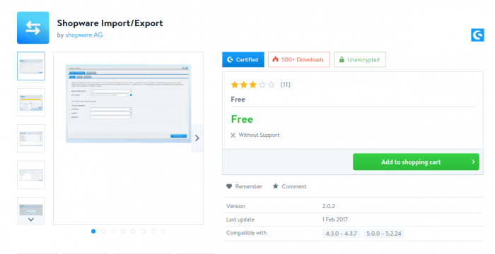 Shopware import export products CSV