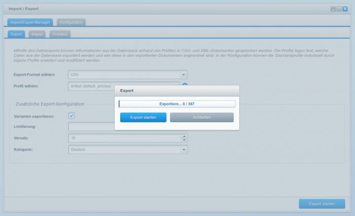 Shopware product export progress bar