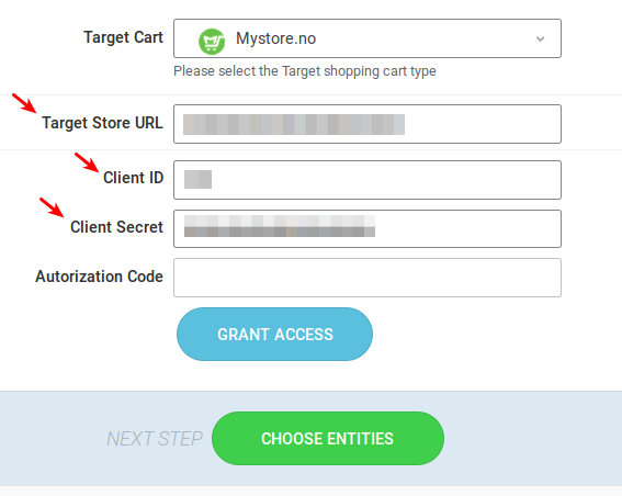Grant access to Mystore API for data migration