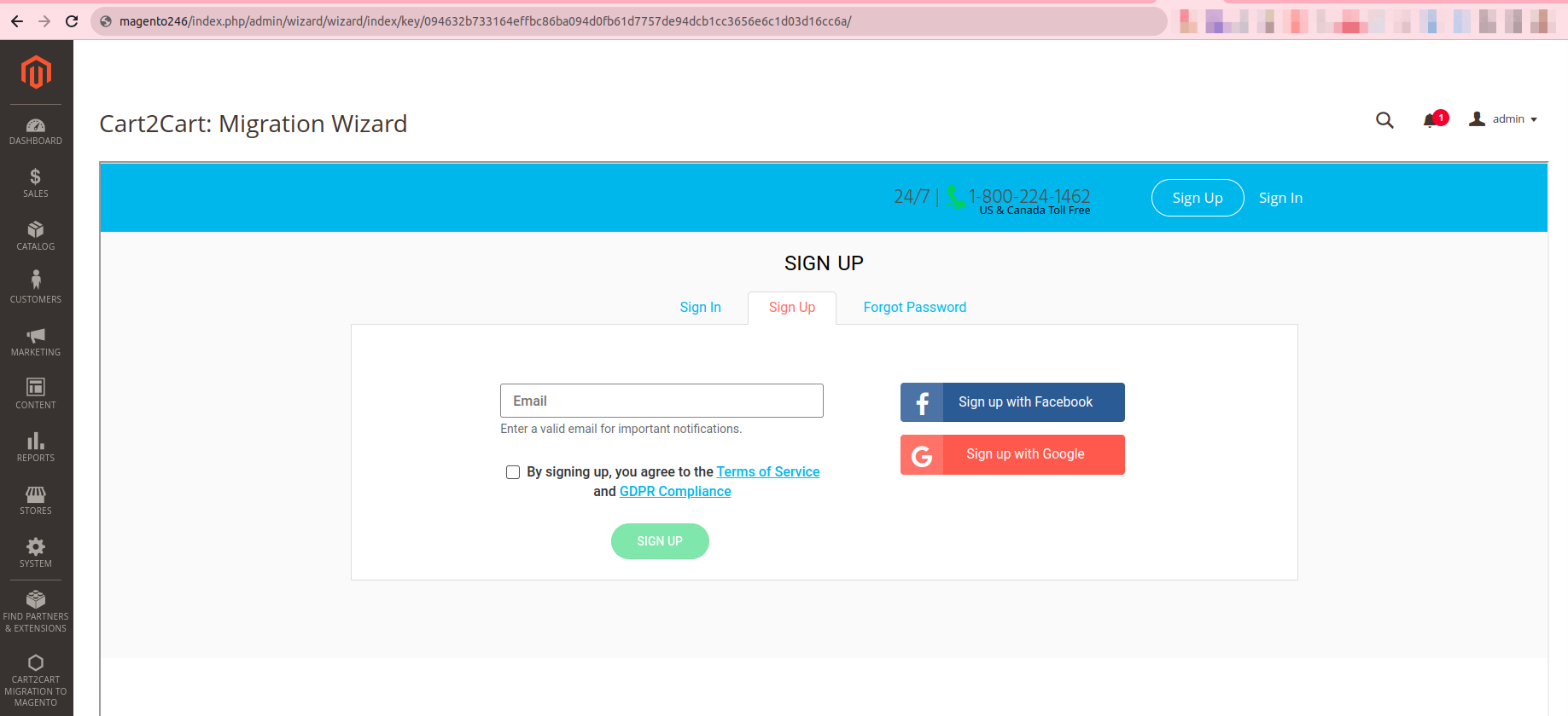View of the installed Magento data migration module in Admin Panel