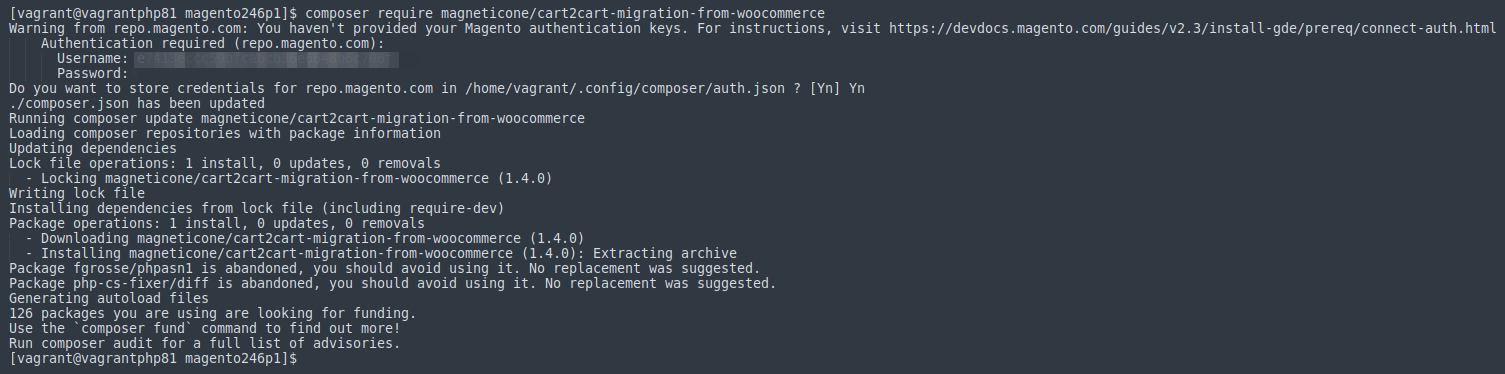 Install the module composer for Magento 2 data migration