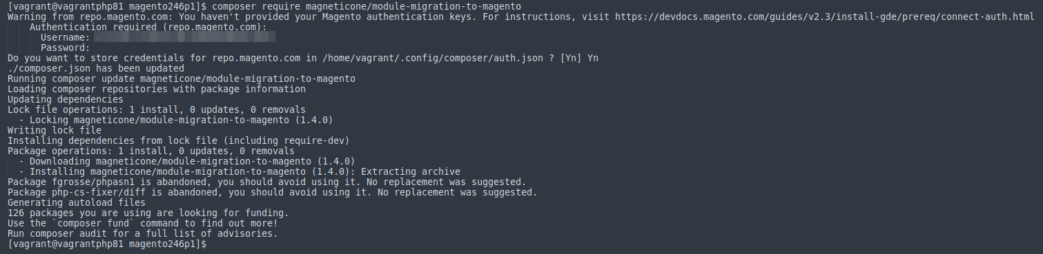 Install Magento data migration module using Composer