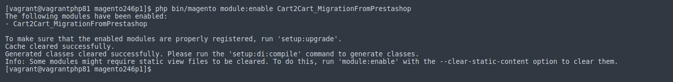 Enable the Magento data migration module