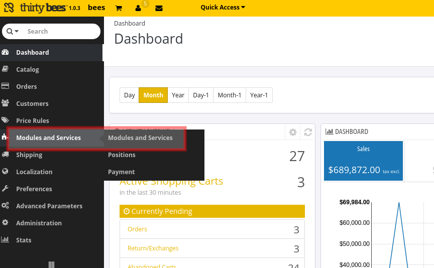 Accessing Modules and Services in Thirty Bees for data migration
