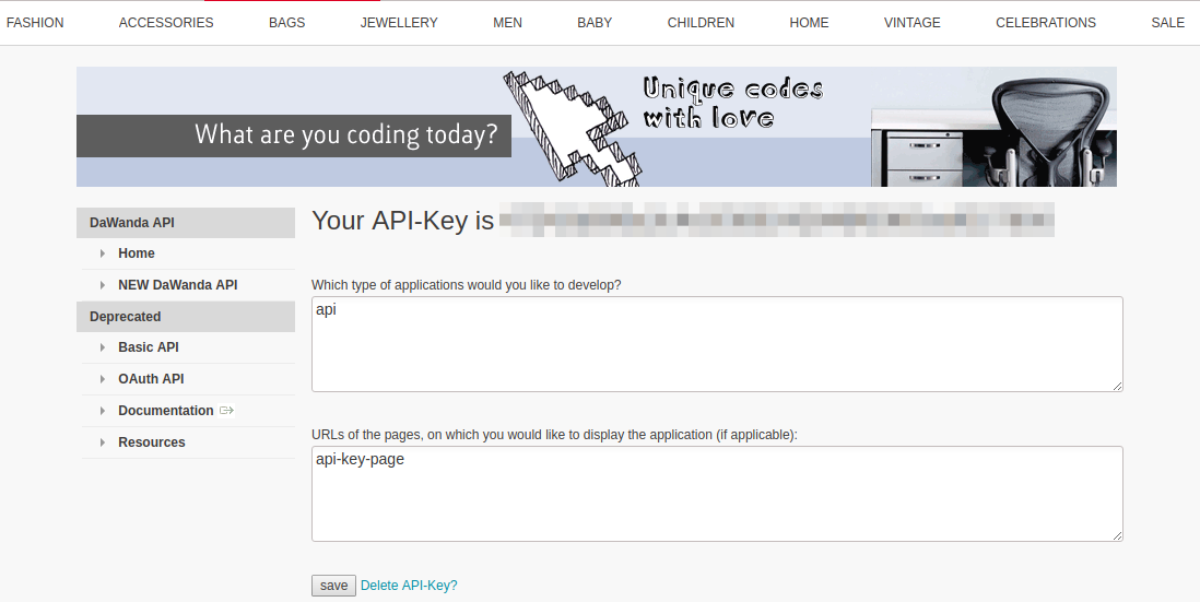 Etsy API Key Location