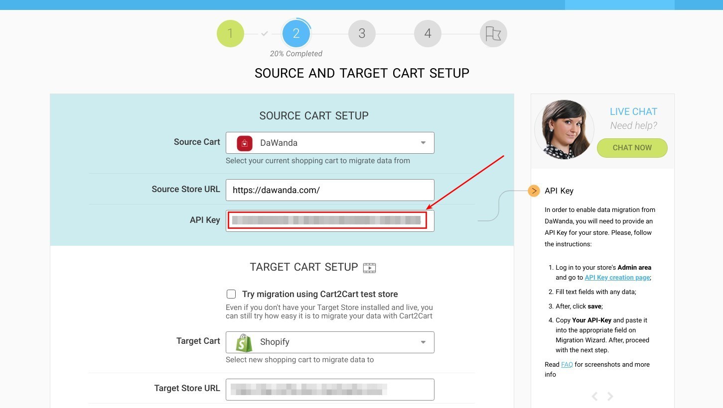 Pasting Etsy API Key into Cart2Cart