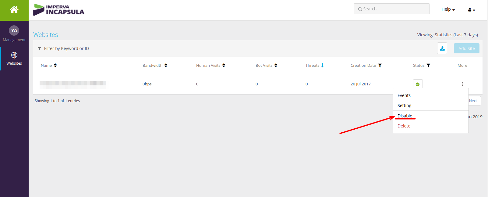 Disabling Incapsula for data migration: Disable button