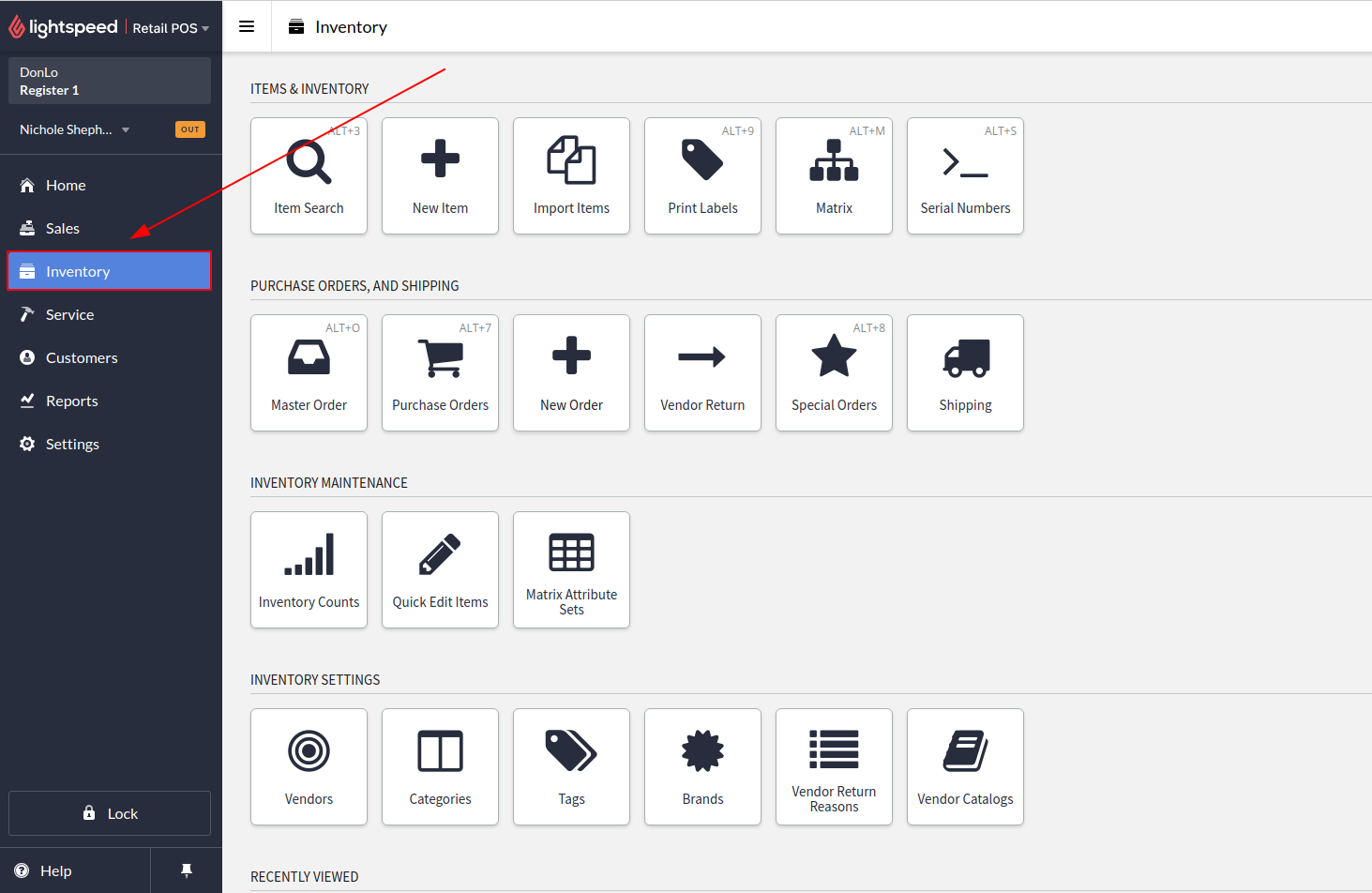Lightspeed Admin Panel - Inventory Item Search for eCommerce data migration