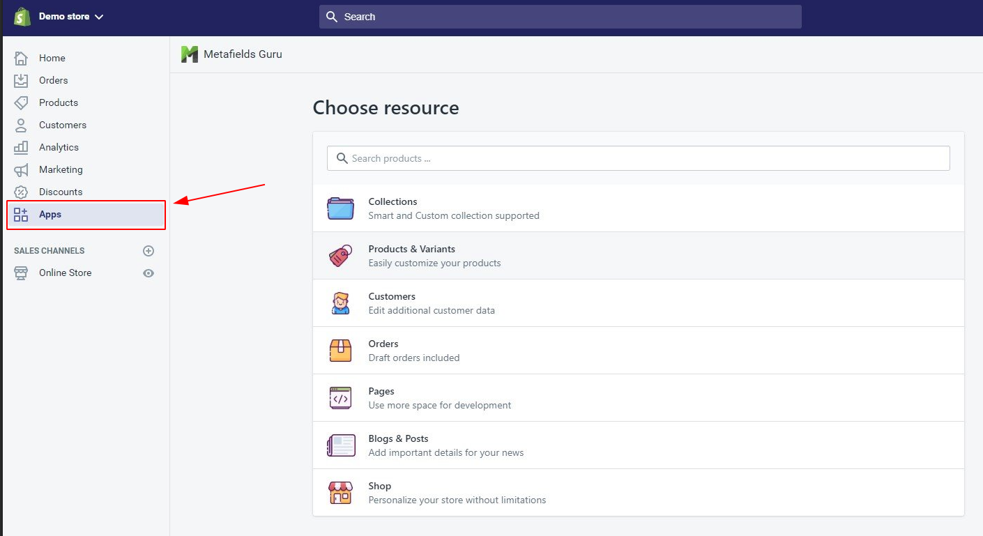 Metafields Guru app interface for Shopify data migration management