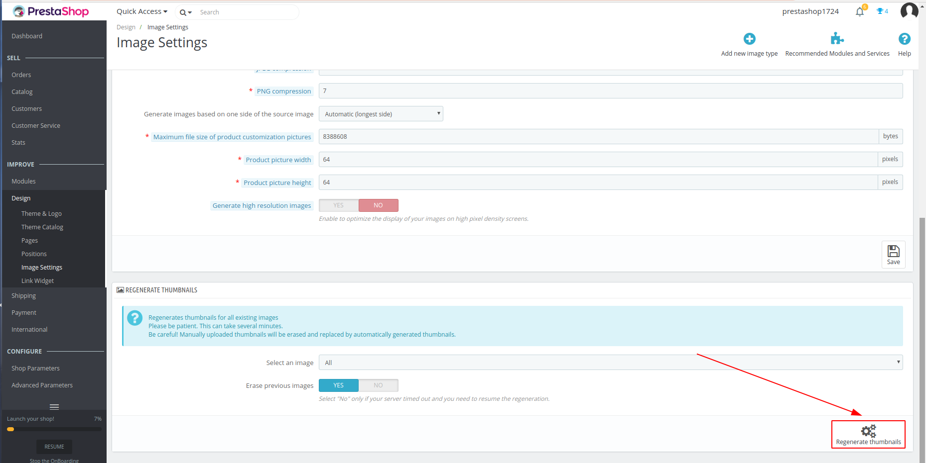 Regenerate Thumbnails button in PrestaShop