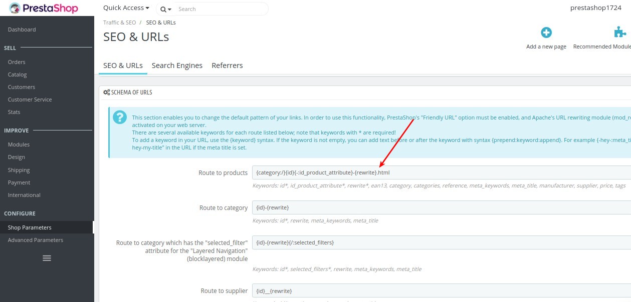 Final PrestaShop Route to Products configuration after data migration