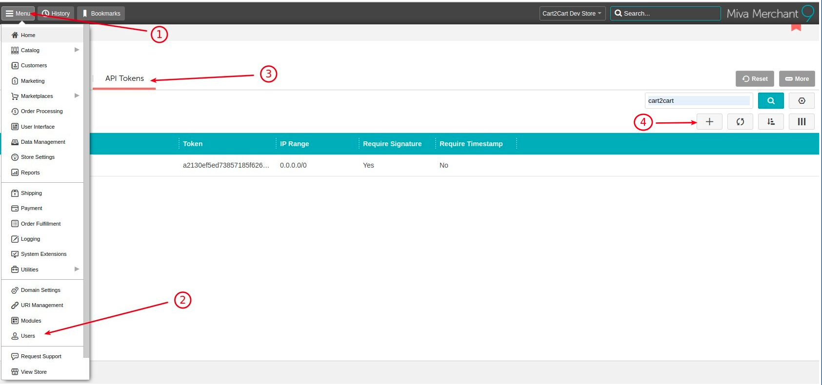 Creating a Miva Merchant API token for data migration - Step 1
