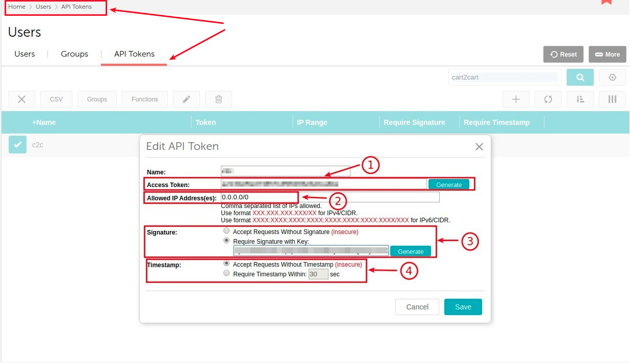 Entering Miva Merchant API credentials in Cart2Cart for data migration