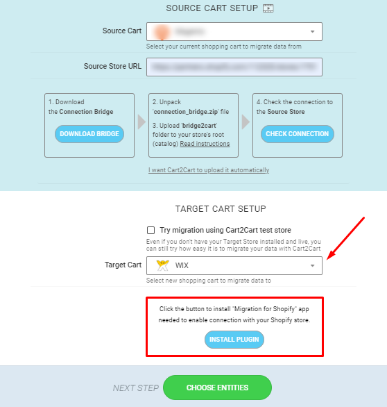 Source and Target Cart Setup for Wix Data Migration