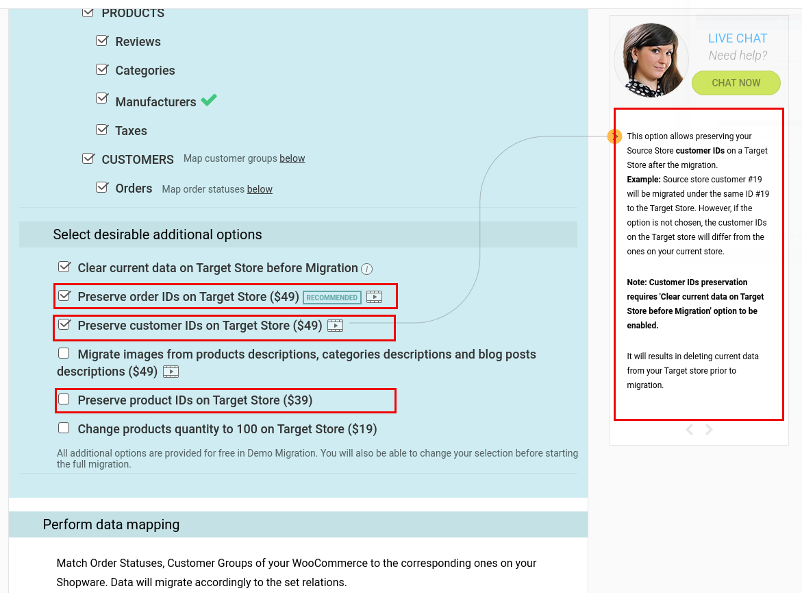 Shopware data migration - Preserve IDs options