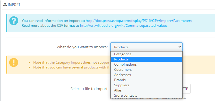 prestashop export products