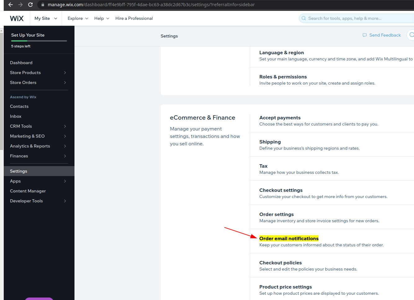 Wix Order Email Notifications Settings for Data Migration