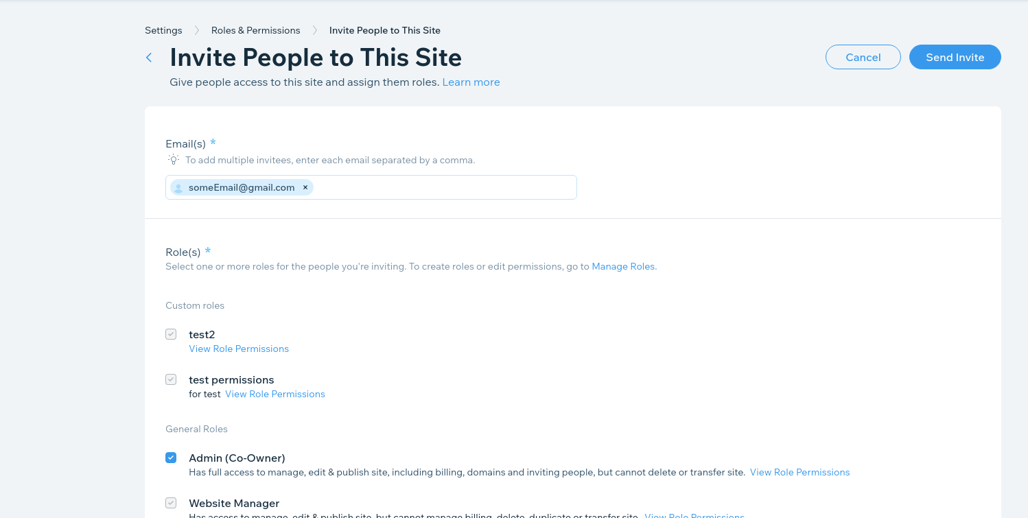 Wix admin access: user roles for data migration