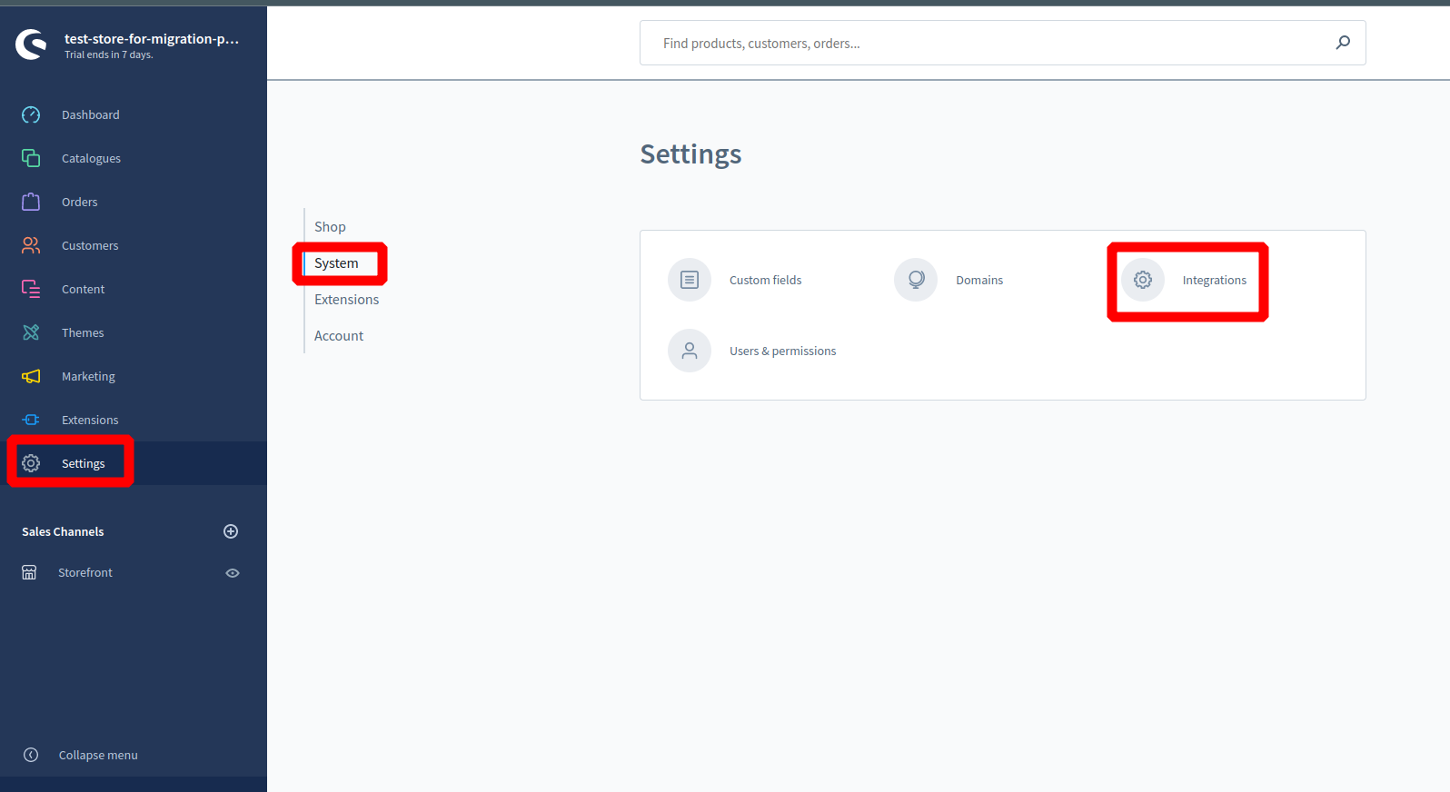Shopware integration settings for data migration