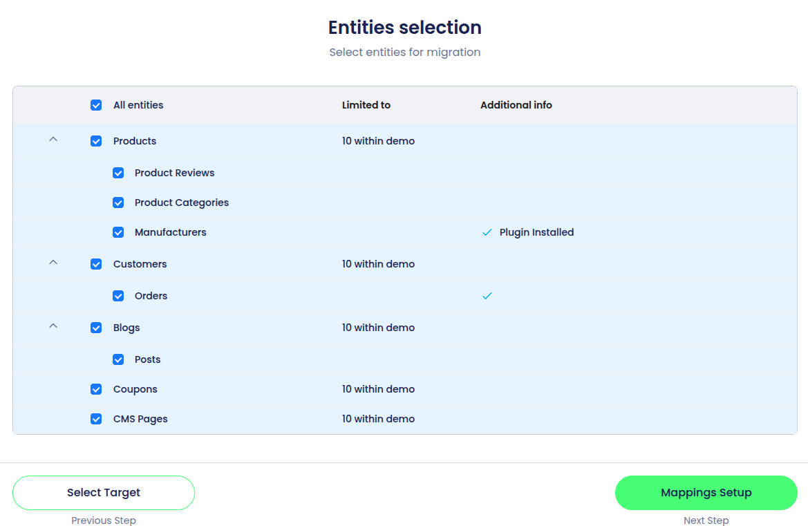 Selecting data for Shopify data migration