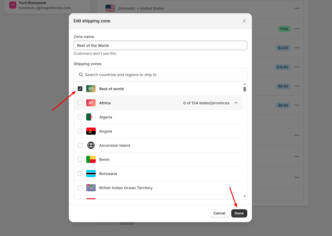 Shipping To settings for eCommerce data migration