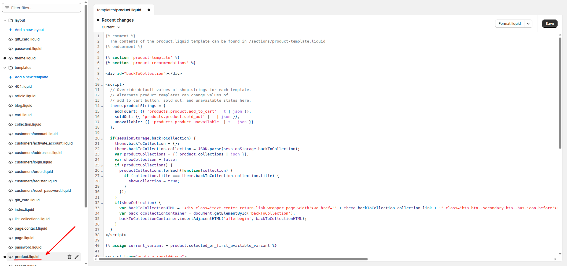 Locating product.liquid file for Shopify data migration
