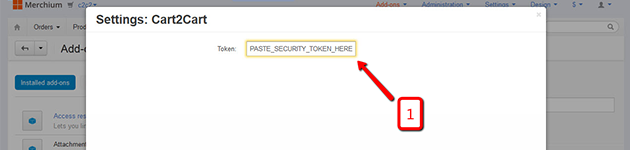 Paste Cart2Cart token in Merchium