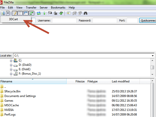 Choose the site to connect to the server Choose the site to connect to the server for eCommerce data migration