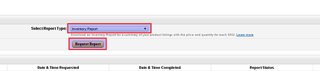 Requesting an Amazon Marketplace Inventory Report for data migration