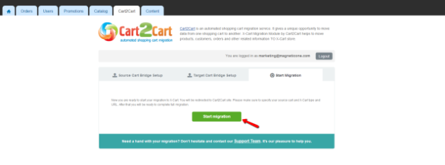 Cart2Cart Migration Wizard Interface
