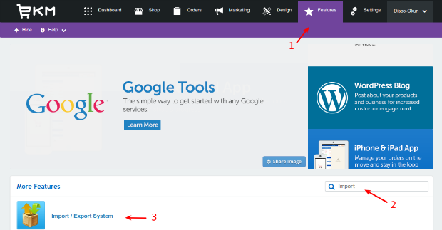 Installing the Import/Export System feature in ekmPowershop for data migration